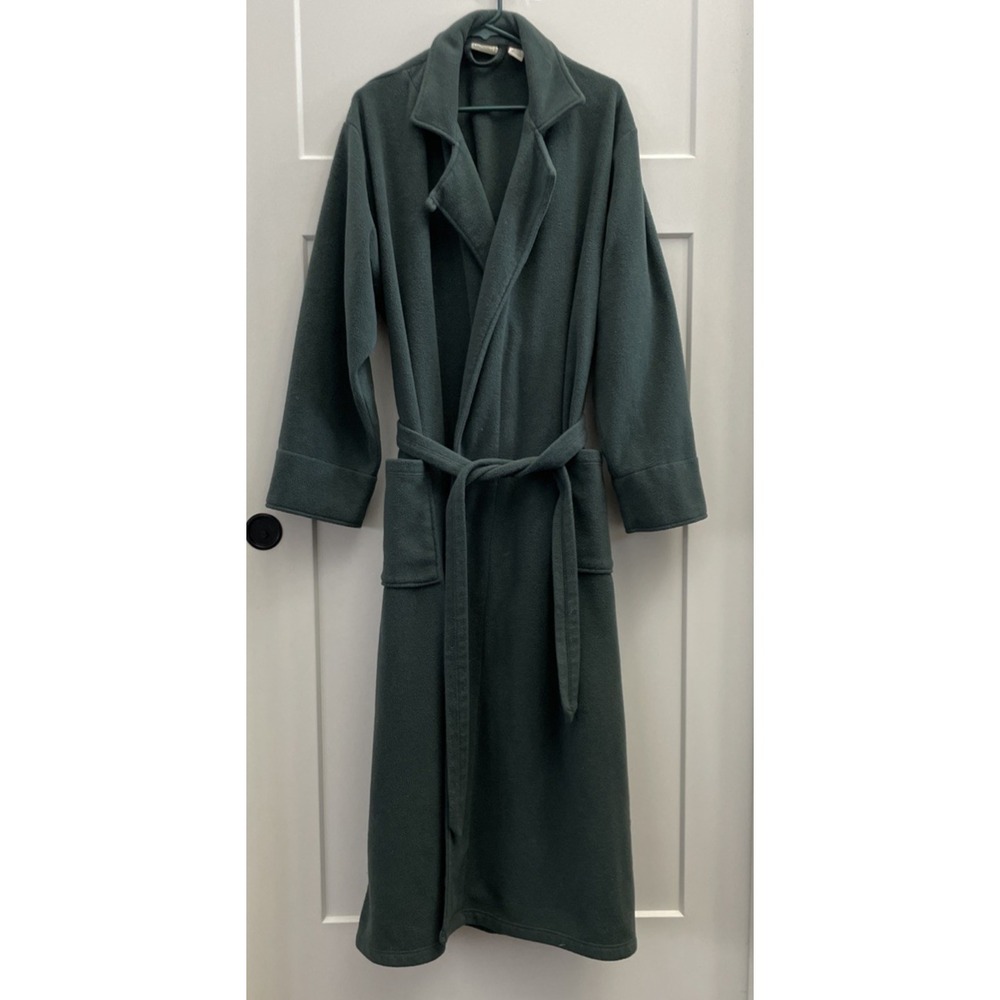 VTG LL Bean Bath Robe Women's Size XL Forest Green Fleece Belted Sleepwear